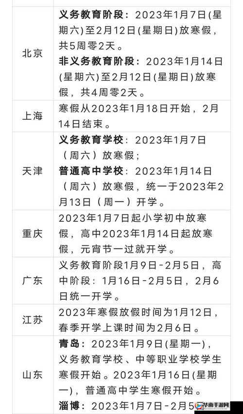 2023年天津寒假放假时间:各地放寒假时间览表