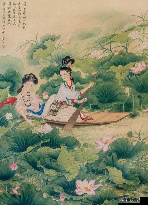 老人船上弄雨荷：一幅绝美画卷