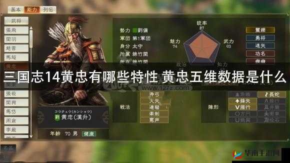 国志14新武将：黄忠数据图鉴，蜀国武将黄忠特性战法览