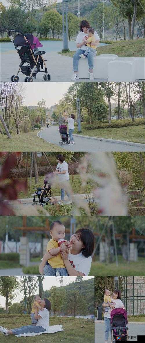 日本妈妈 JMZZZZZ 带着孩子在公园玩耍的温馨场景